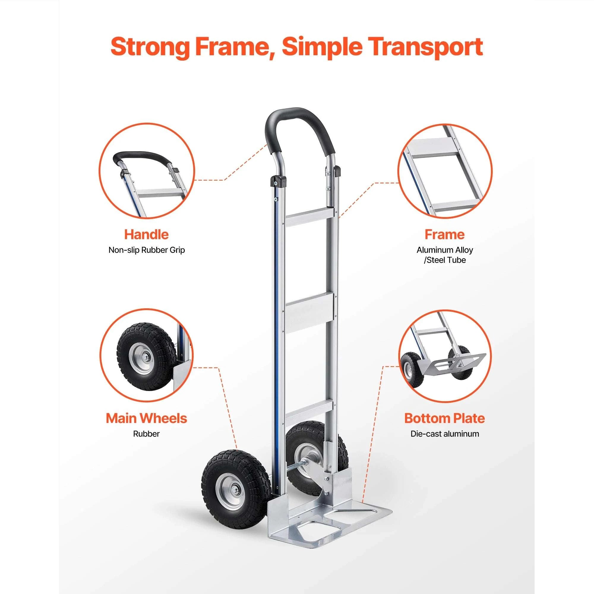 500LBS Folding Hand Truck Dolly with Wheels & Tie-Down Strap-500LBS / spain