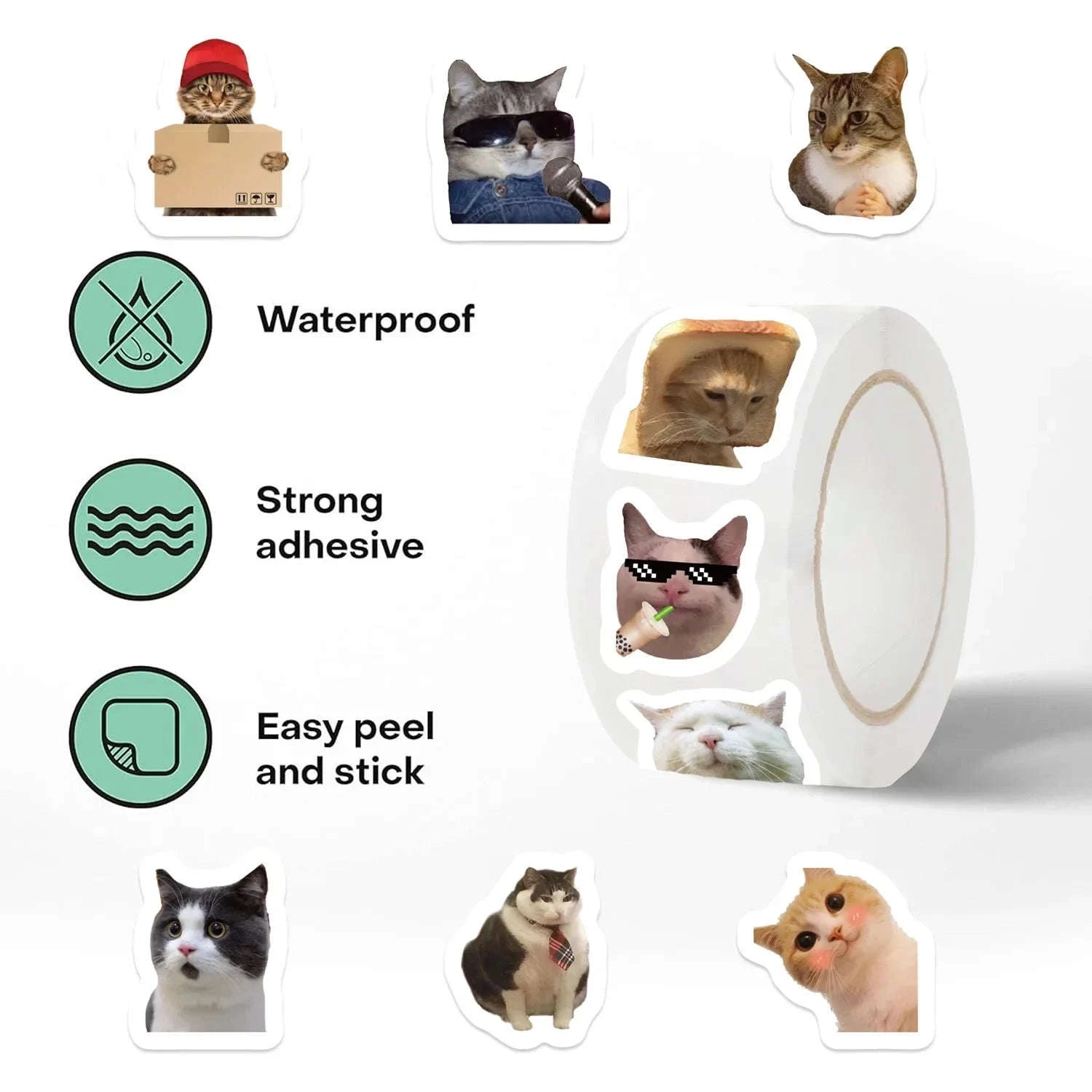 500Pc Roll Cartoon Cat Stickers for Classroom Rewards-500pcs