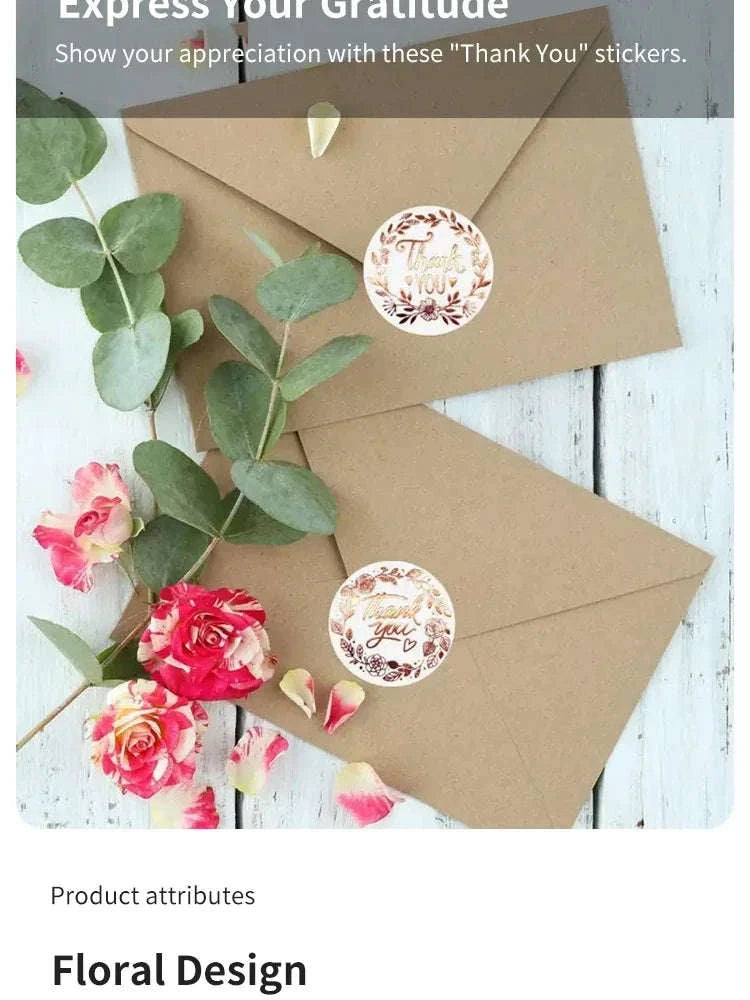 500pcs Monogrammed Floral Thank You Stickers-1roll 3.8CM 500pcs