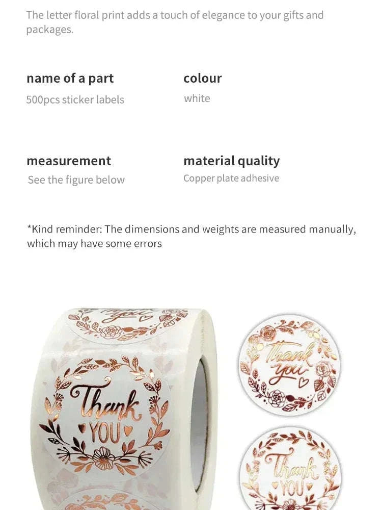 500pcs Monogrammed Floral Thank You Stickers-1roll 3.8CM 500pcs