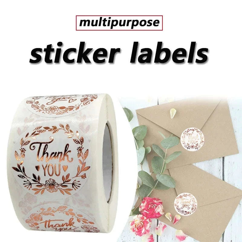 500pcs Monogrammed Floral Thank You Stickers-1roll 3.8CM 500pcs