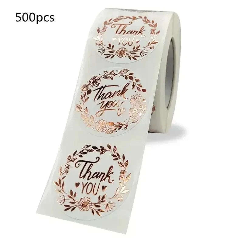 500pcs Monogrammed Floral Thank You Stickers-1roll 3.8CM 500pcs