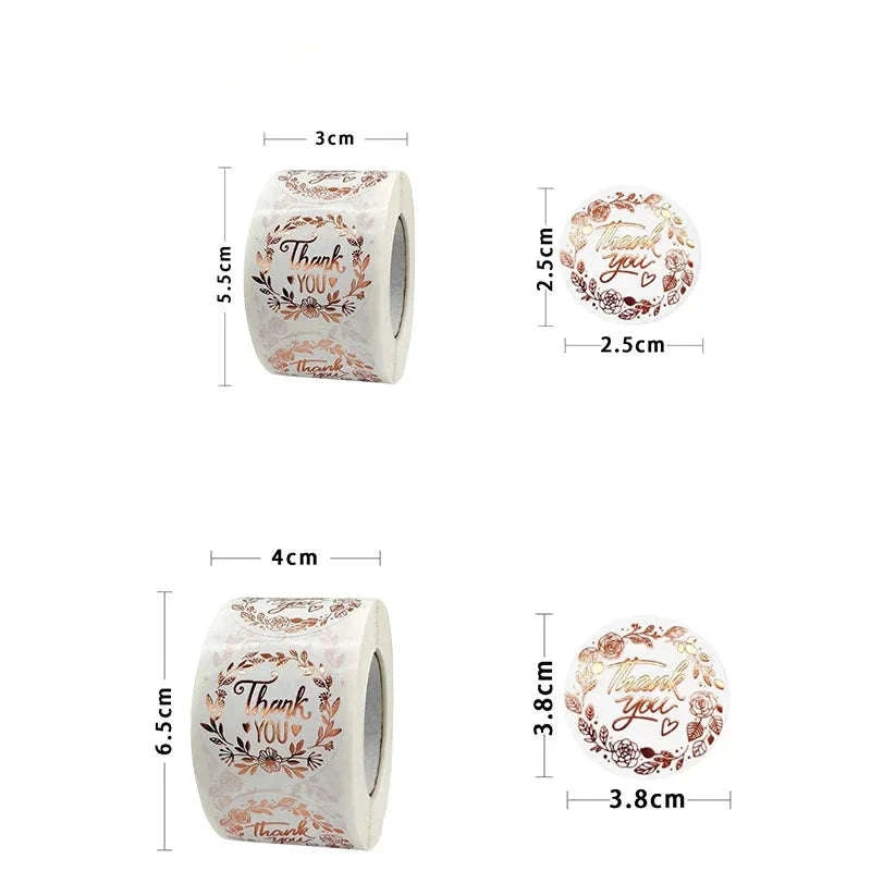 500pcs Monogrammed Floral Thank You Stickers-1roll 3.8CM 500pcs