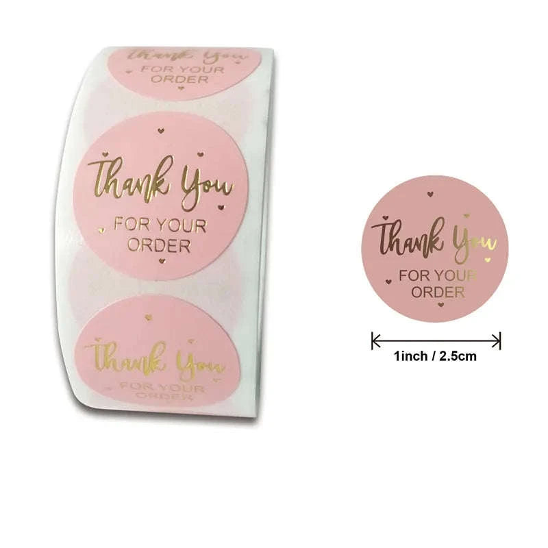 500pcs Round Kraft Thank You Stickers for Gifts and Packaging-2.5cm Pink