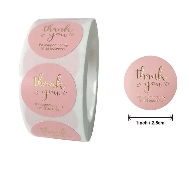 500pcs Round Kraft Thank You Stickers for Gifts and Packaging-2.5cm Pink