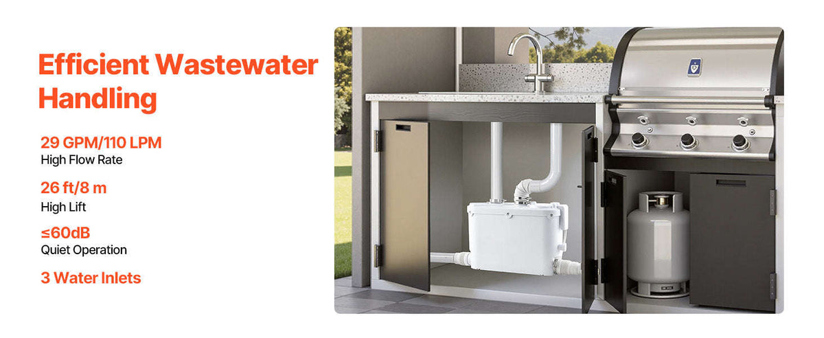 500W Macerator Pump 29 GPM 26 ft Head for Kitchen, Basement, Shower, Sink, Laundry, Bathtub-500W 29 GPM / US / Germany