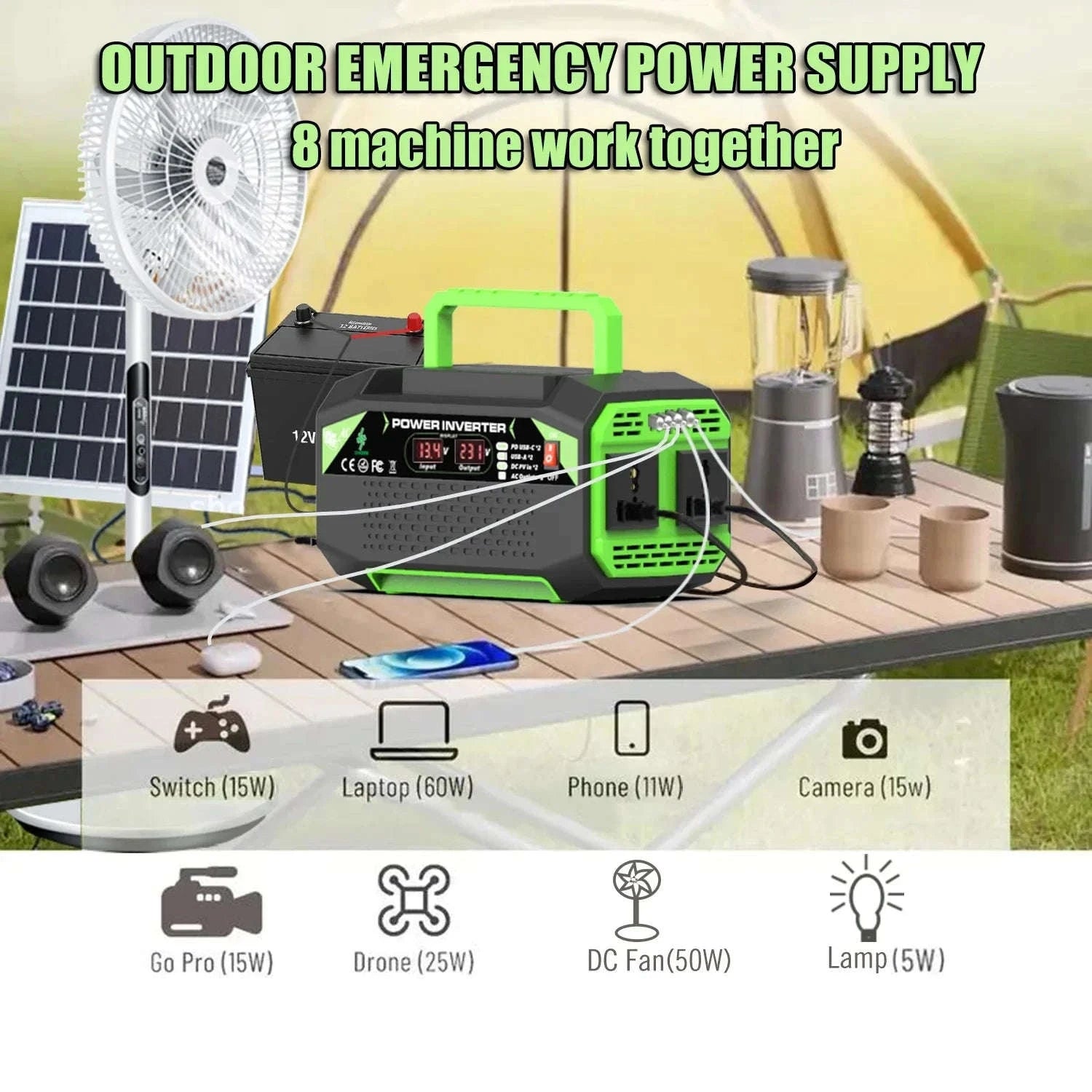 500W Power Inverter 12V DC to AC 220V/110V with USB and Type-C-300W / Poland