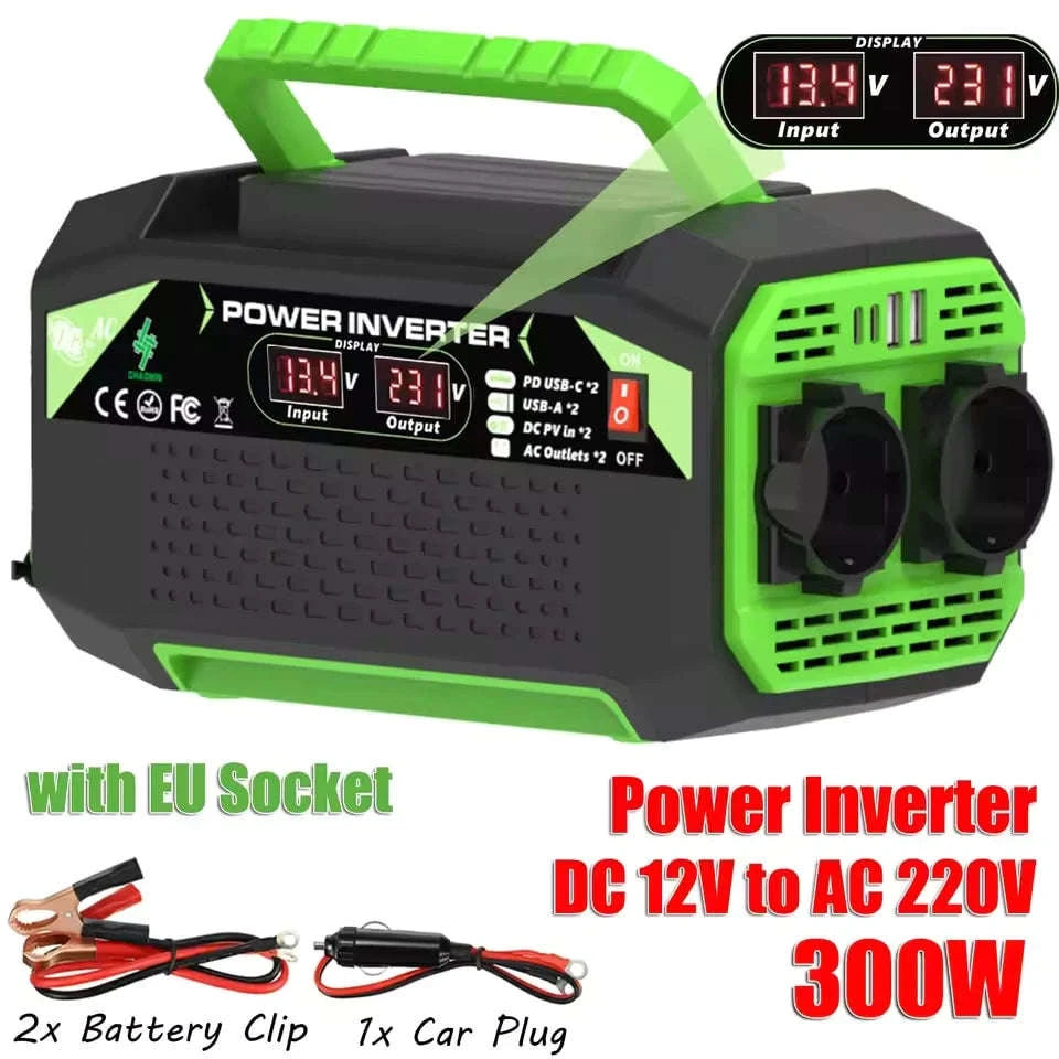 500W Power Inverter 12V DC to AC 220V/110V with USB and Type-C-300W / Poland