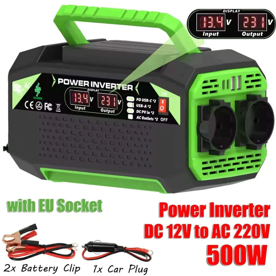 500W Power Inverter 12V DC to AC 220V/110V with USB and Type-C-300W / Poland
