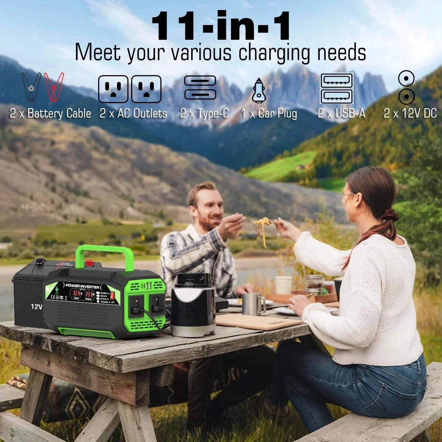 500W Power Inverter 12V DC to AC 220V/110V with USB and Type-C-300W / Poland