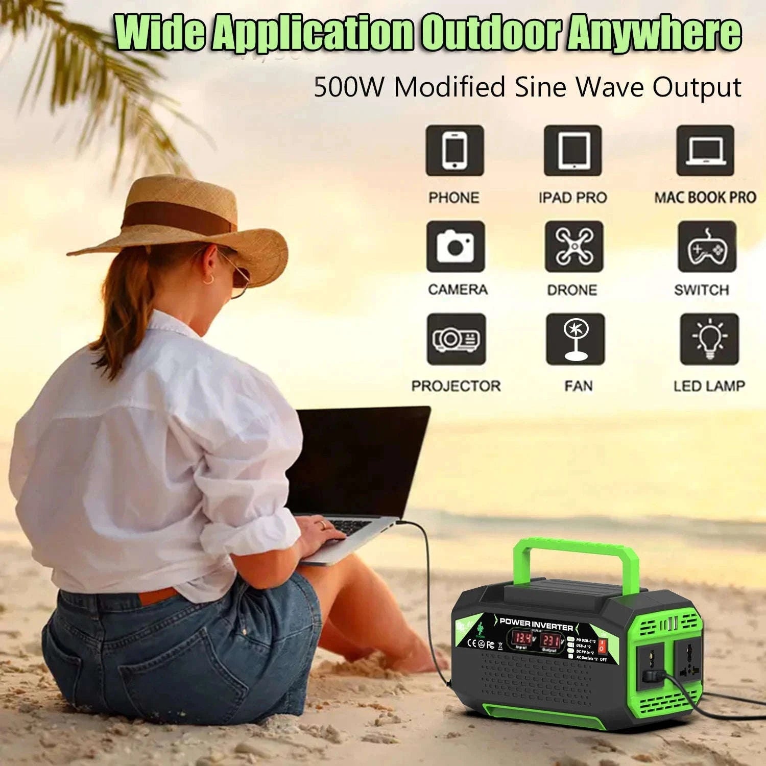 500W Power Inverter 12V DC to AC 220V/110V with USB and Type-C-300W / Poland