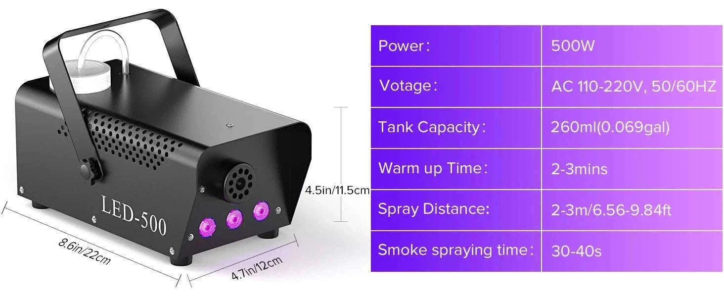 500W RGB Fog Machine with Remote for Parties and Events-GERMANY / EU Plug