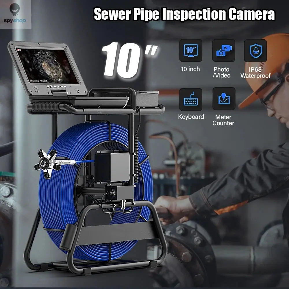 50M/80M/100M Sewer Pipe Inspection Camera 10" IPS 1080P Screen Meter Counter+Self-Leveling 512HZ Locator+Diameter 7mm cable Spy-shop.com