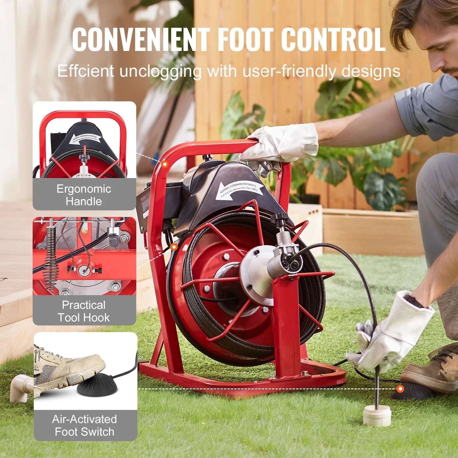 50FT Electric Drain Cleaner Machine Auto Feed Sewer Snake Auger-United States