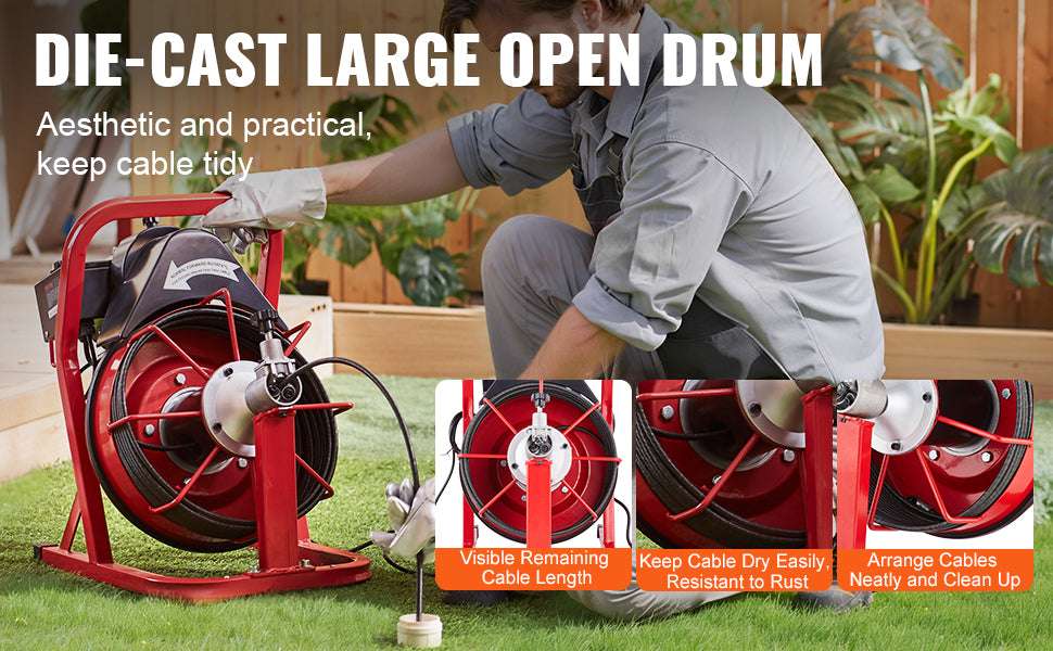 50FT Electric Drain Cleaner Machine Auto Feed Sewer Snake Auger-United States