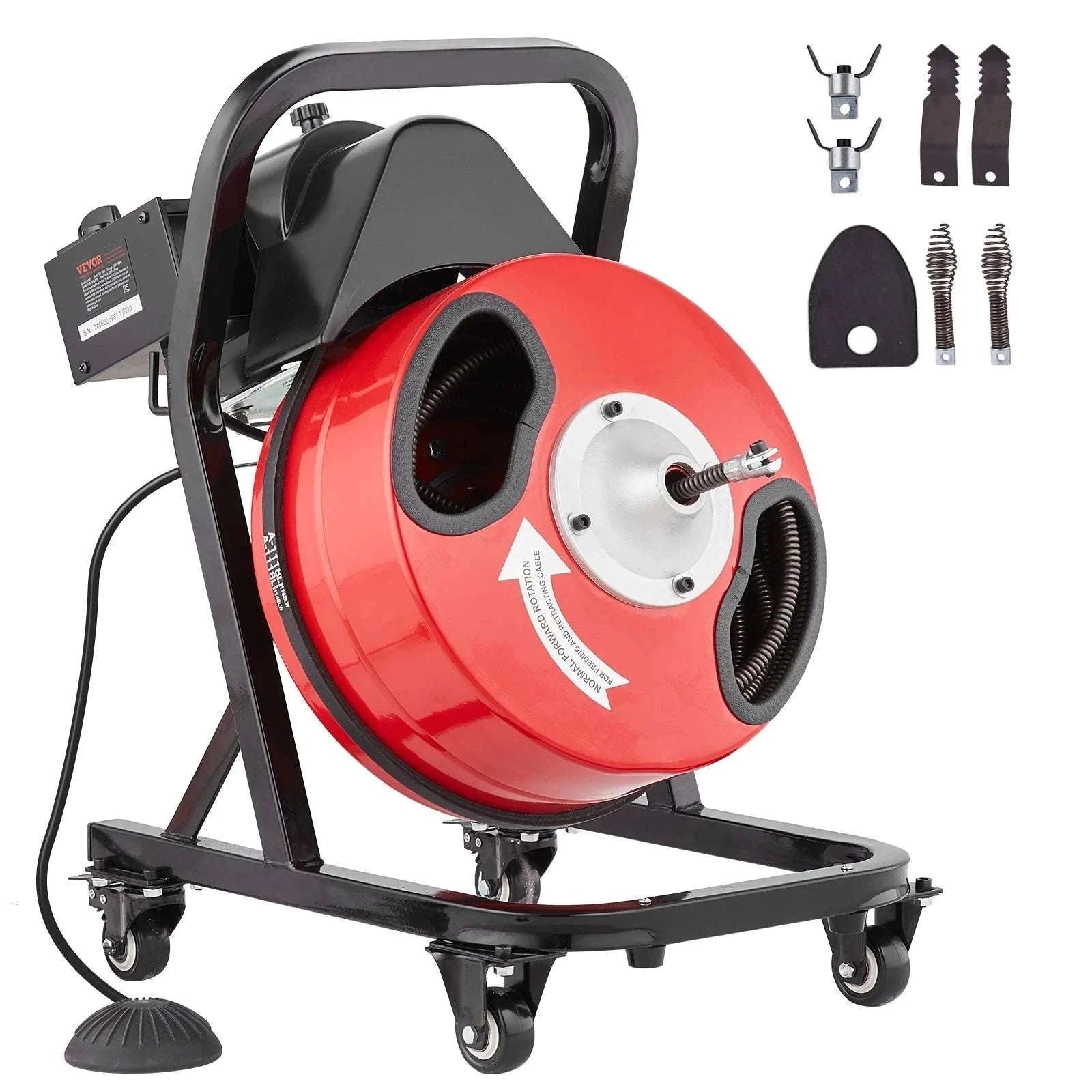 50FT Sewer Snake Drain Cleaner Machine with 4 Cutters & Foot Switch-D1000 / france
