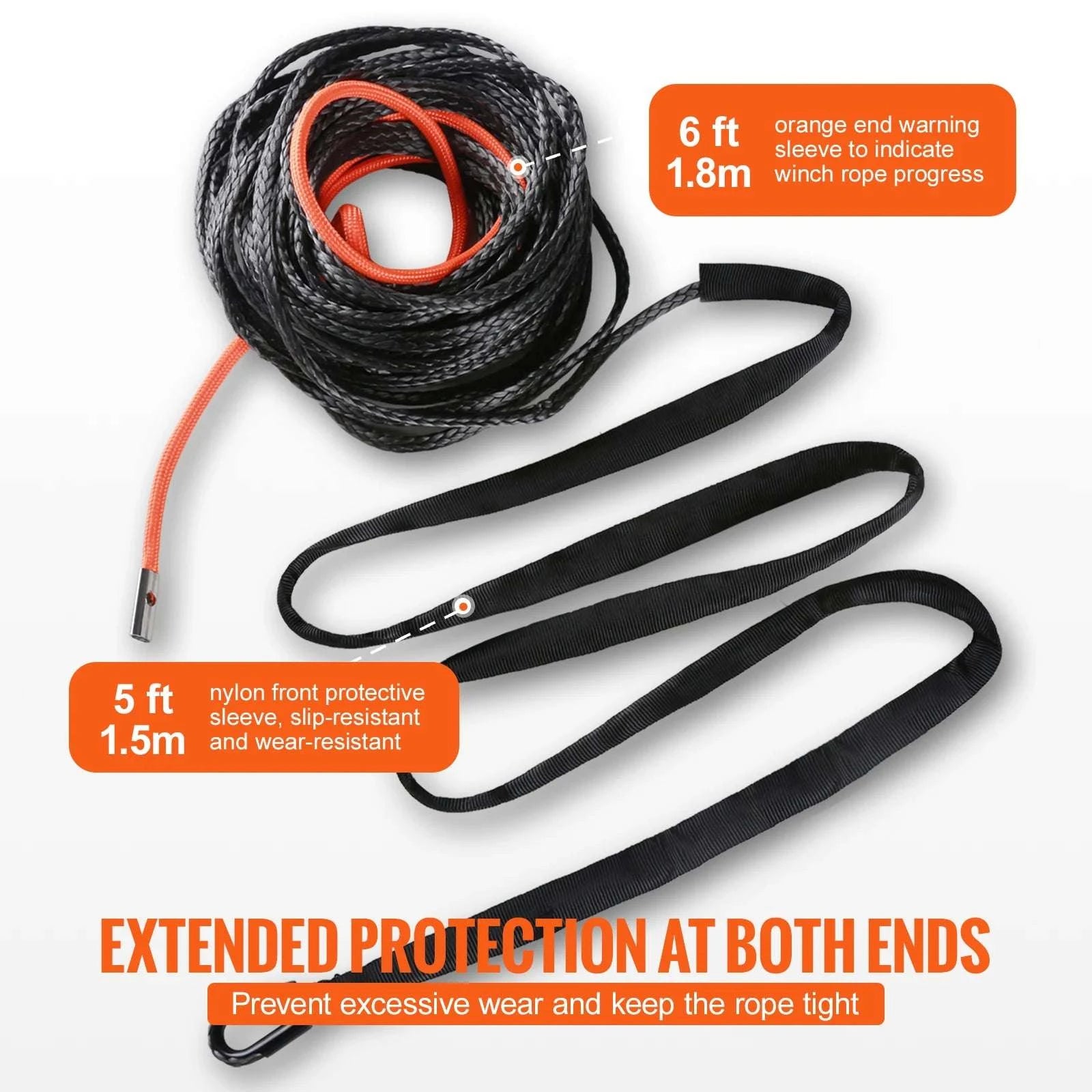 50ft Synthetic Winch Rope with Steel Hook for ATV, UTV & Off-Road Recovery-10000lbs / france