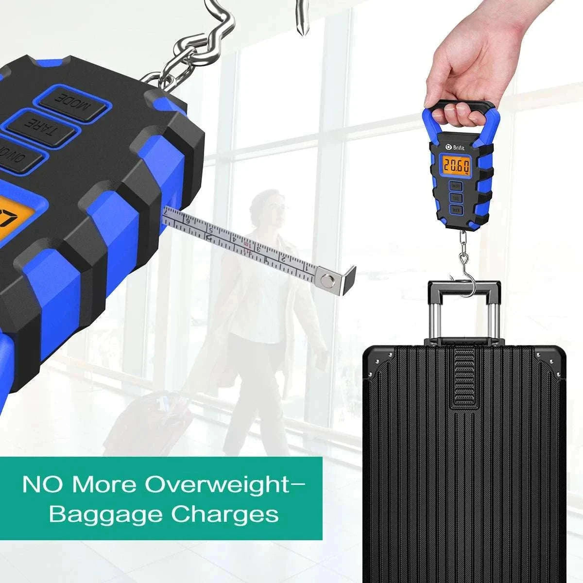 50kg Digital Hanging Scale with Hook, Tape Measure & Backlit Display-Blue / China Mainland