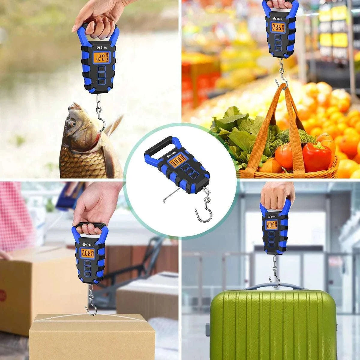 50kg Digital Hanging Scale with Hook, Tape Measure & Backlit Display-Blue / China Mainland