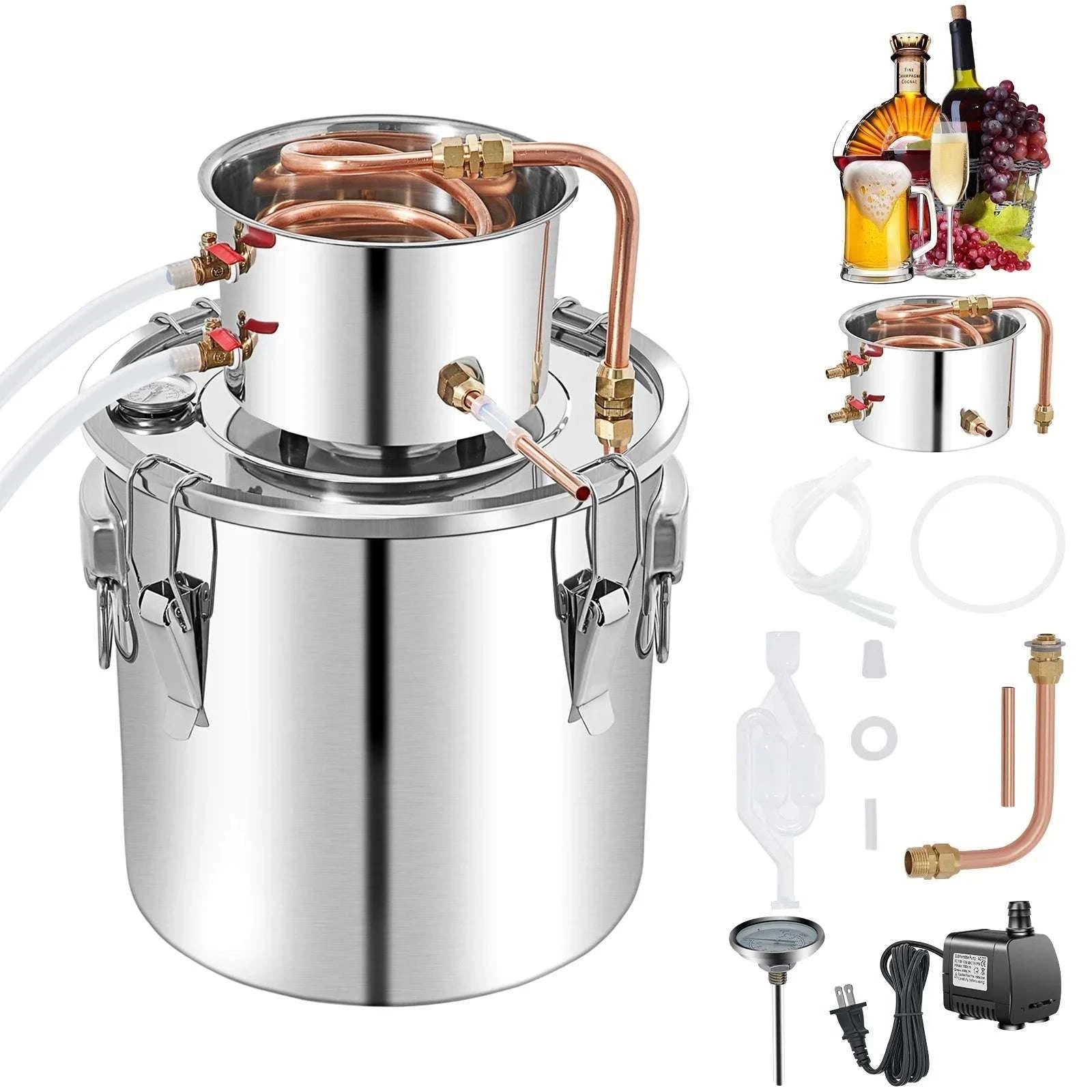 50L Alcohol Distiller Kit with Copper Coil & Cooling System-50L / United States