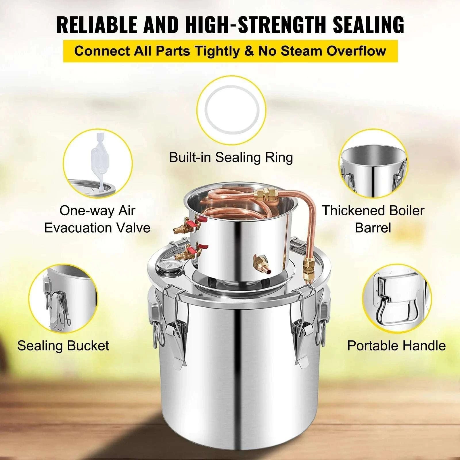 50L Alcohol Distiller Kit with Copper Coil & Cooling System-50L / United States