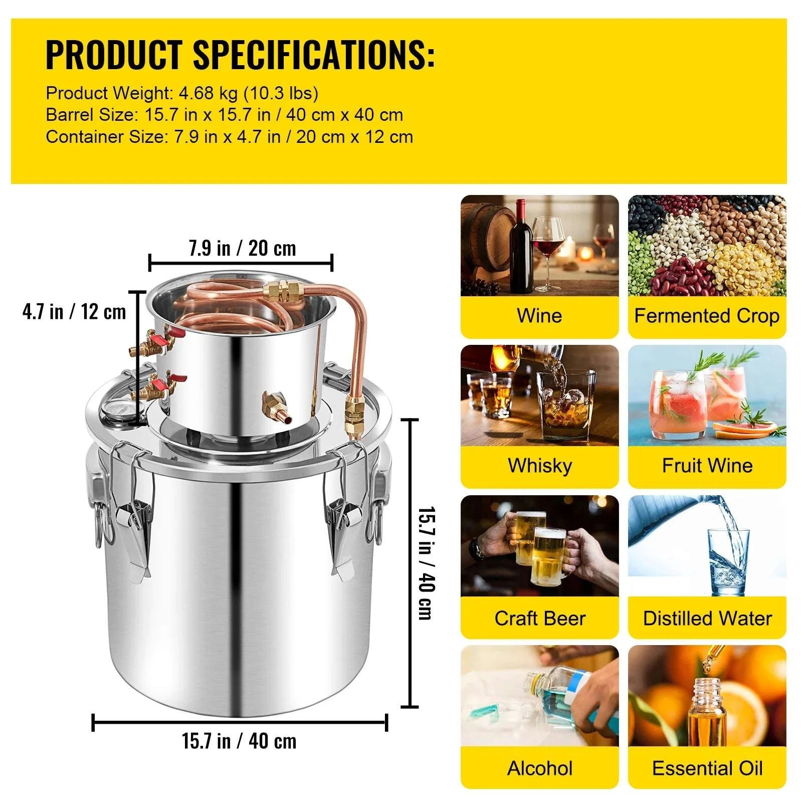 50L Alcohol Distiller Kit with Copper Coil & Cooling System-50L / United States