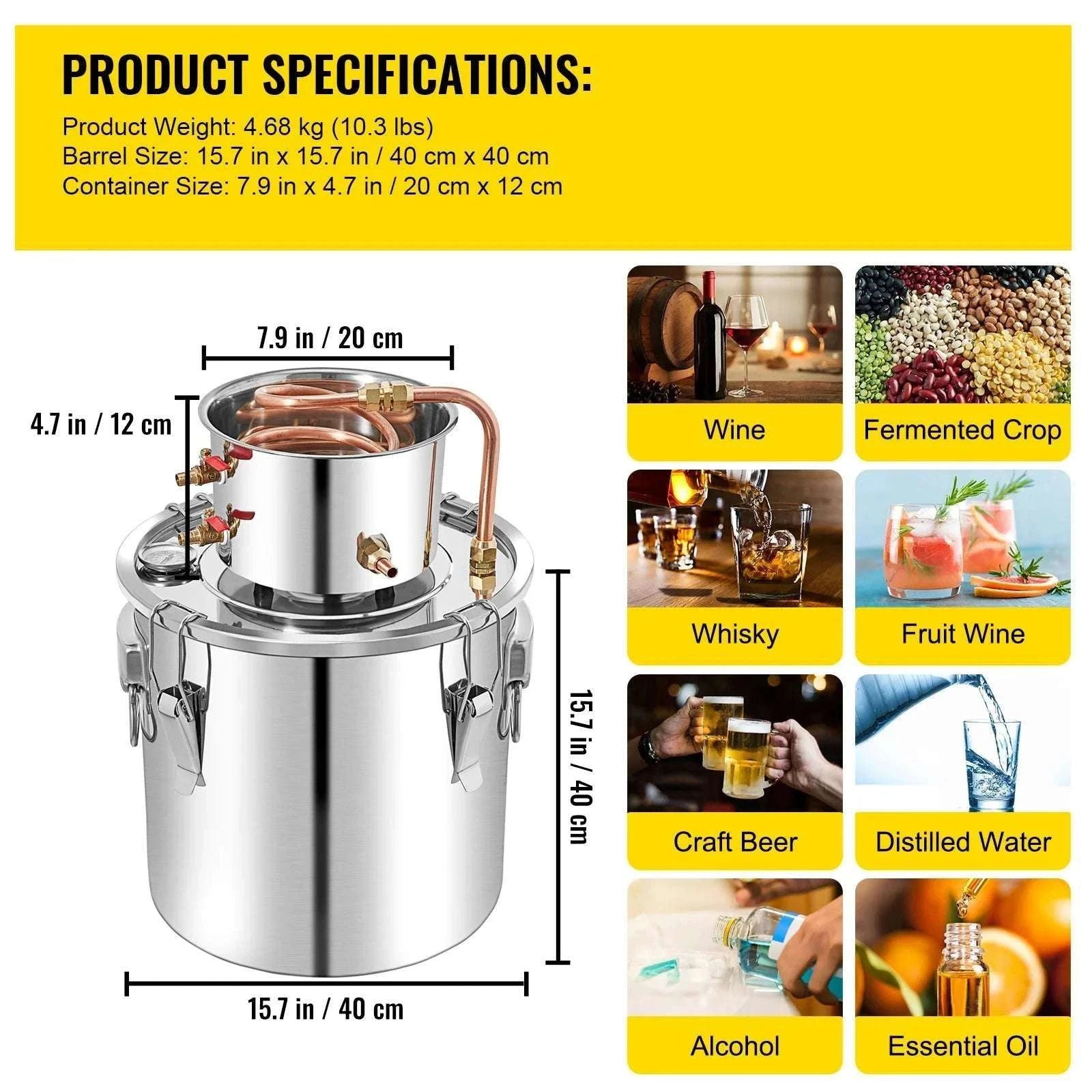 50L Alcohol Distiller Kit with Copper Coil & Cooling System-50L / United States