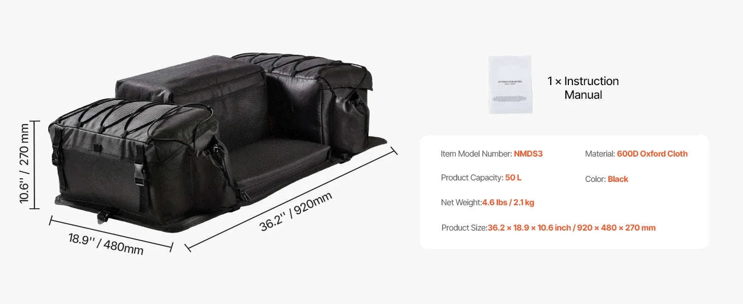 50L ATV Rear Storage Bag with Seat Cushion and Bottle Holder-50L / United States