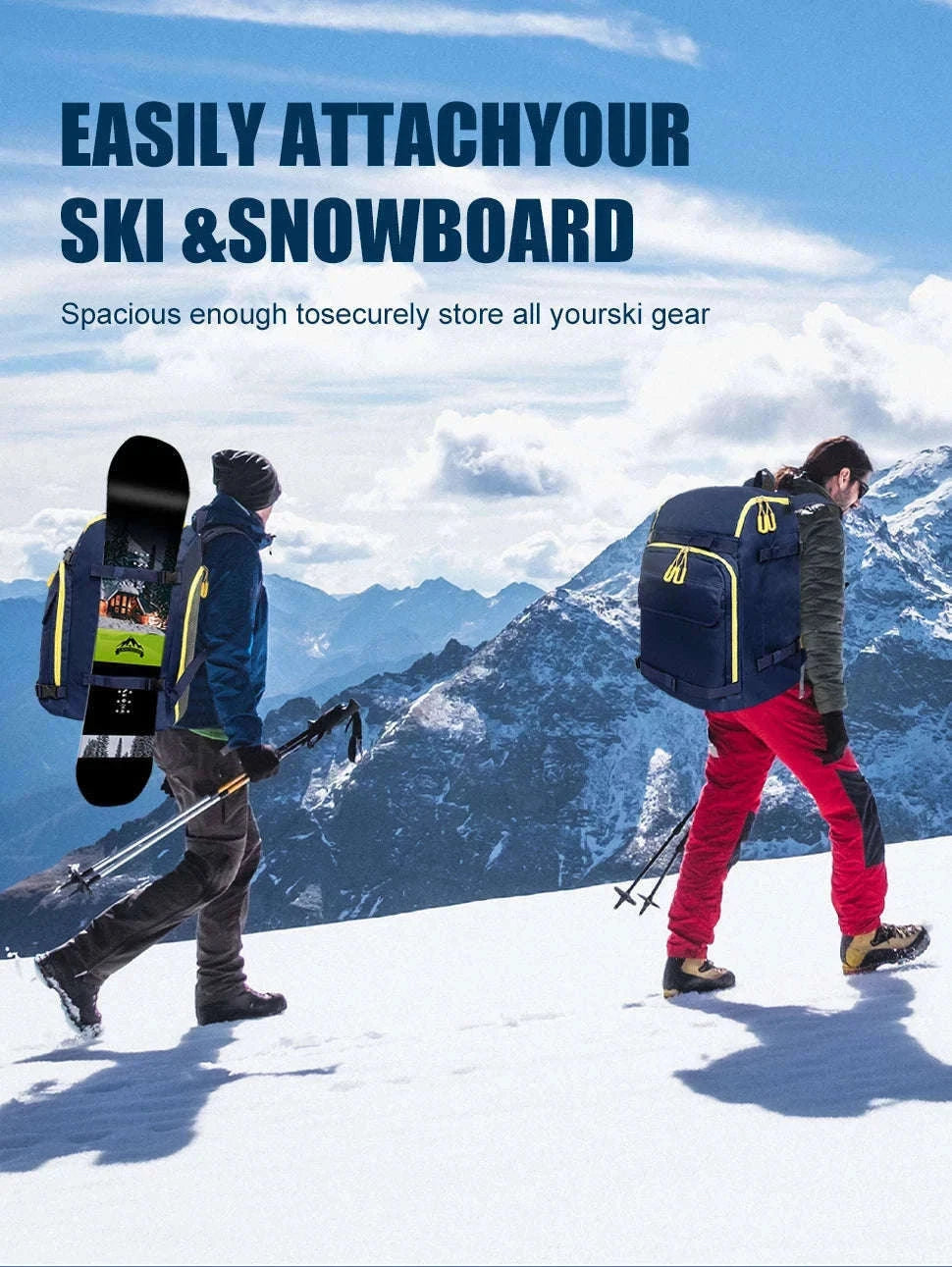 50L Ski Boot Bag Backpack for Boots, Helmet and Gear-BLUE