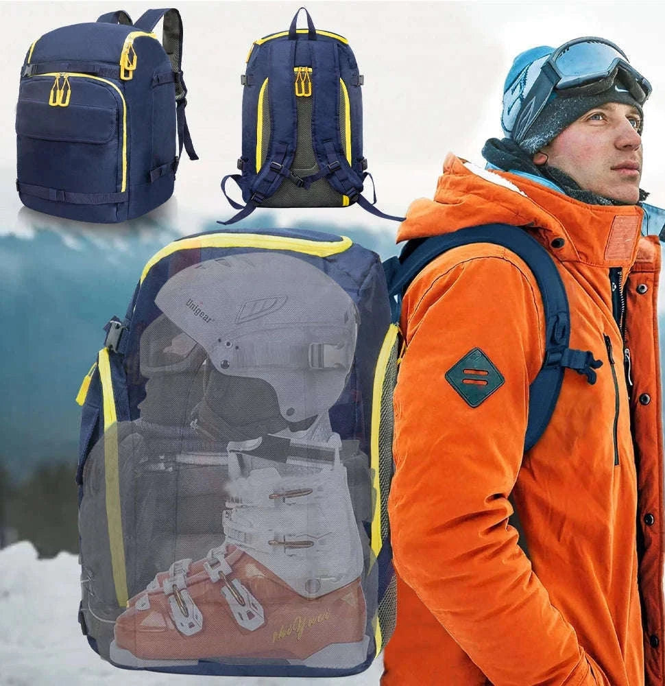50L Ski Boot Bag Backpack for Boots, Helmet and Gear-BLUE