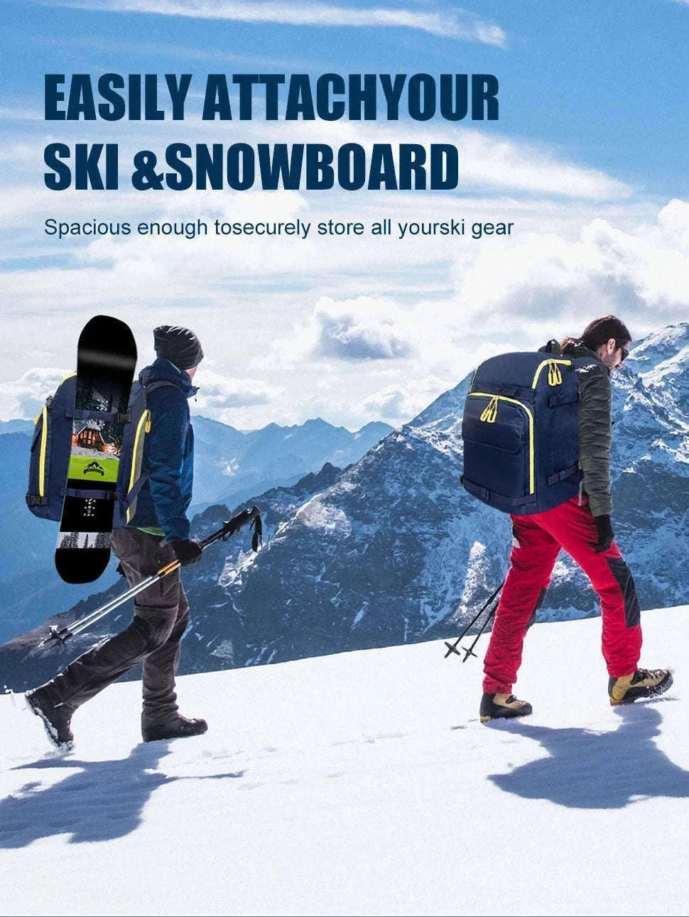 50L Ski Boot Bag Backpack for Boots, Helmet and Gear-BLUE