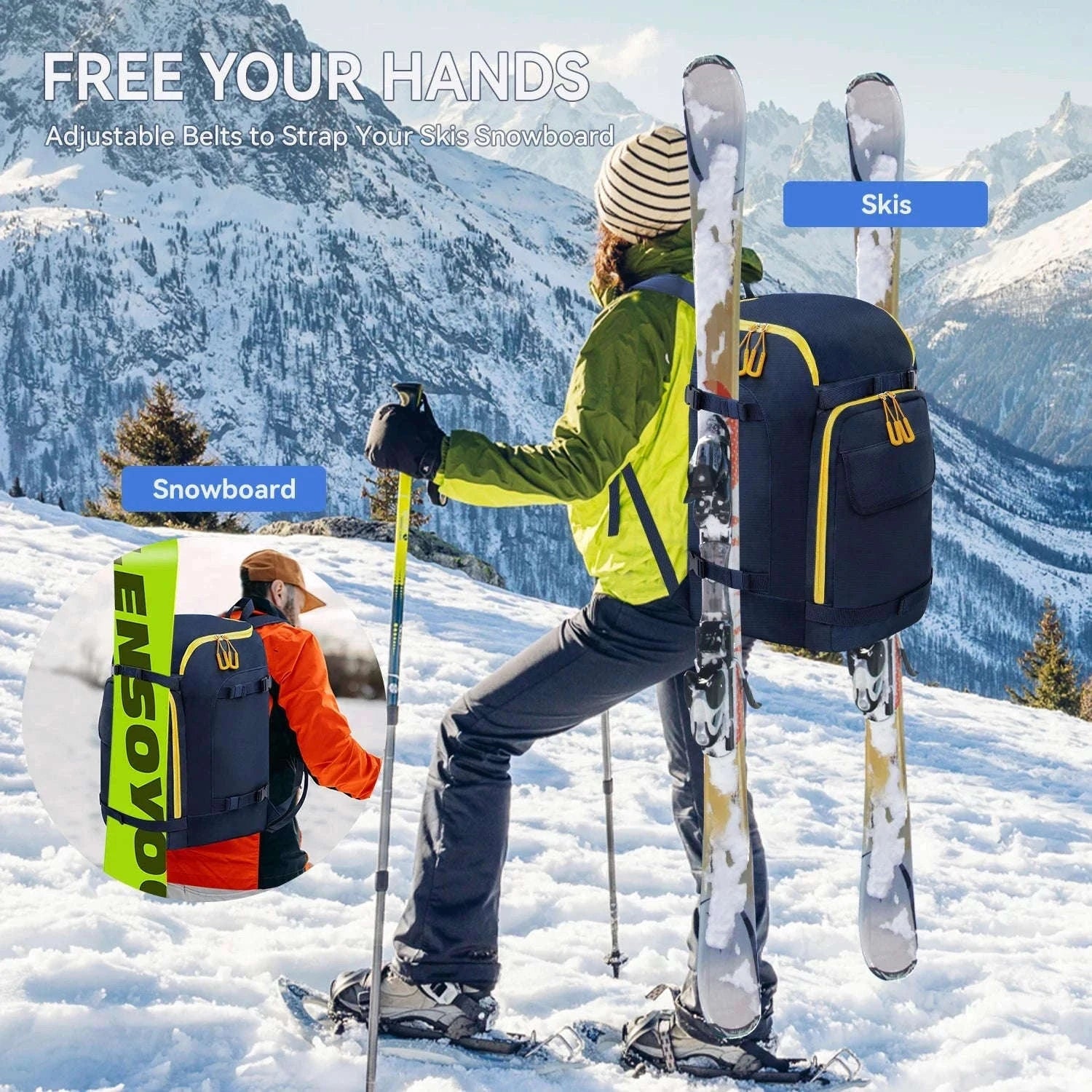 50L Ski Boot Bag Backpack for Boots, Helmet and Gear-BLUE