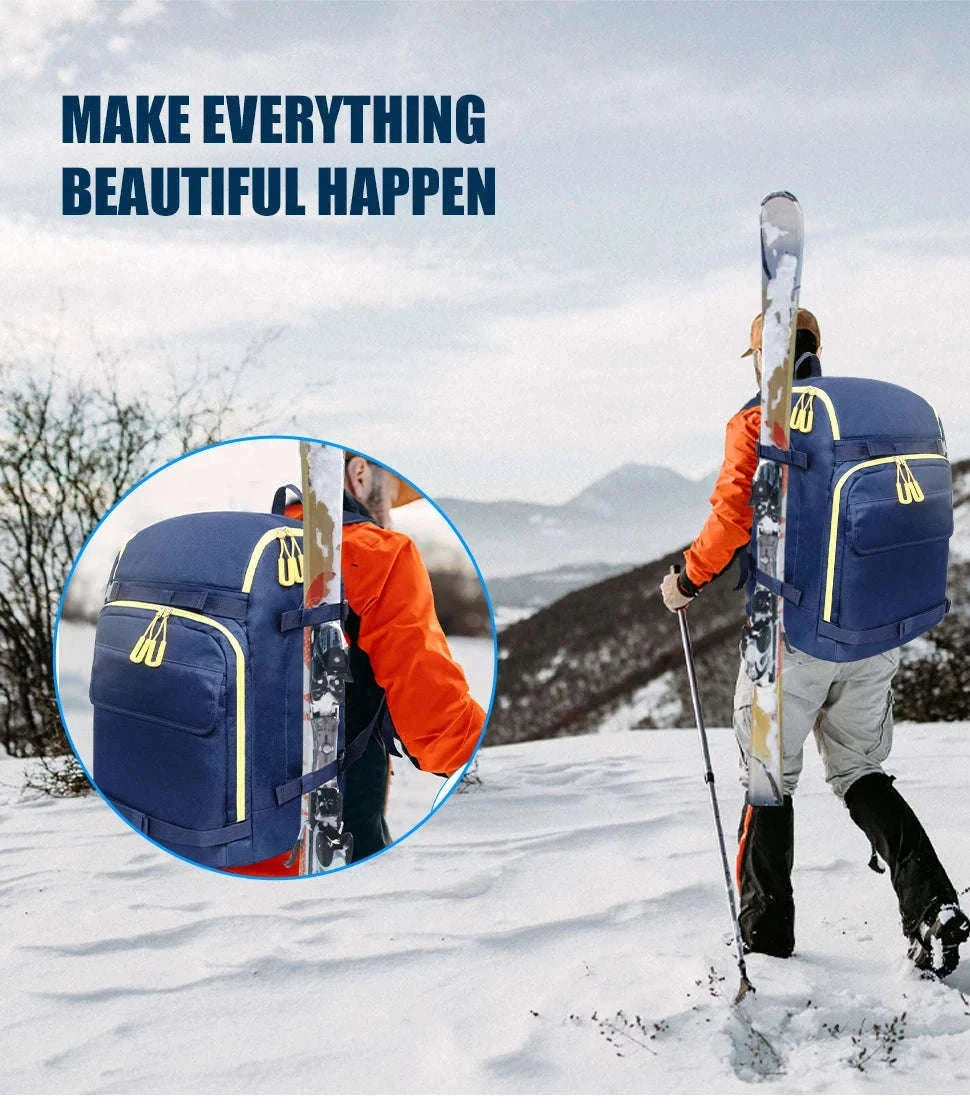 50L Ski Boot Bag Backpack for Boots, Helmet and Gear-BLUE