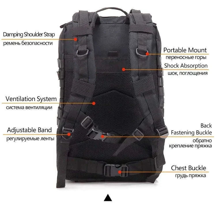 50L Tactical Backpack for Outdoor Travel and Trekking-Black / United States