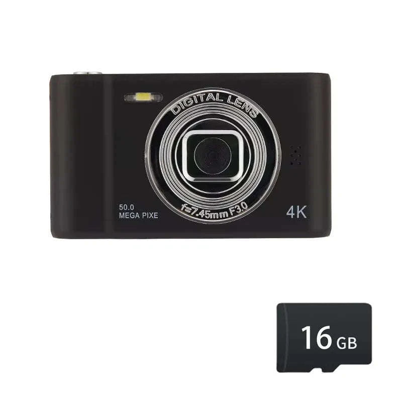 50MP 4K Digital Camera with Zoom and 2.4" Screen-Black-16G card