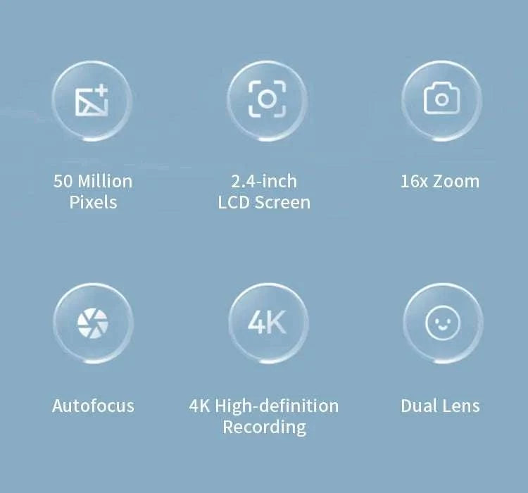 50MP 4K Digital Camera with Zoom and 2.4" Screen-
