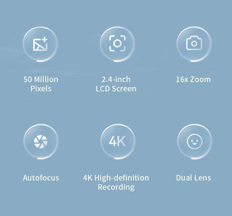 50MP 4K Digital Camera with Zoom and 2.4" Screen-