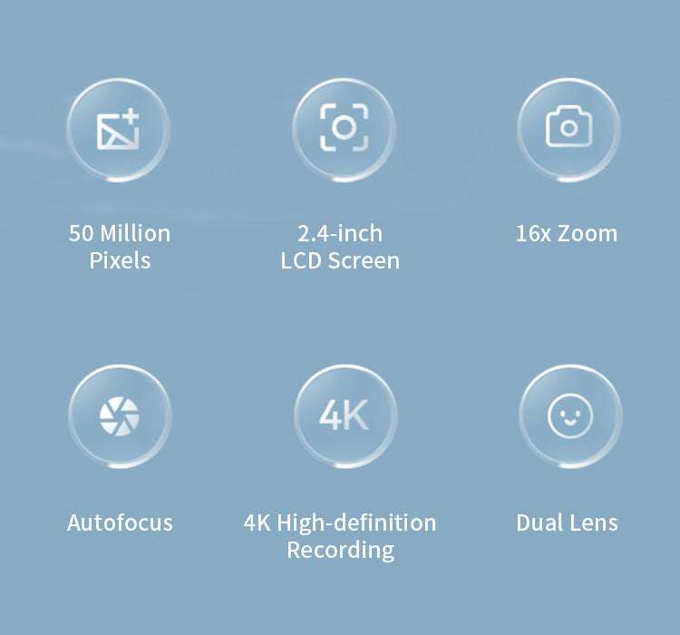 50MP 4K Digital Camera with Zoom and 2.4" Screen-Silver-32G card