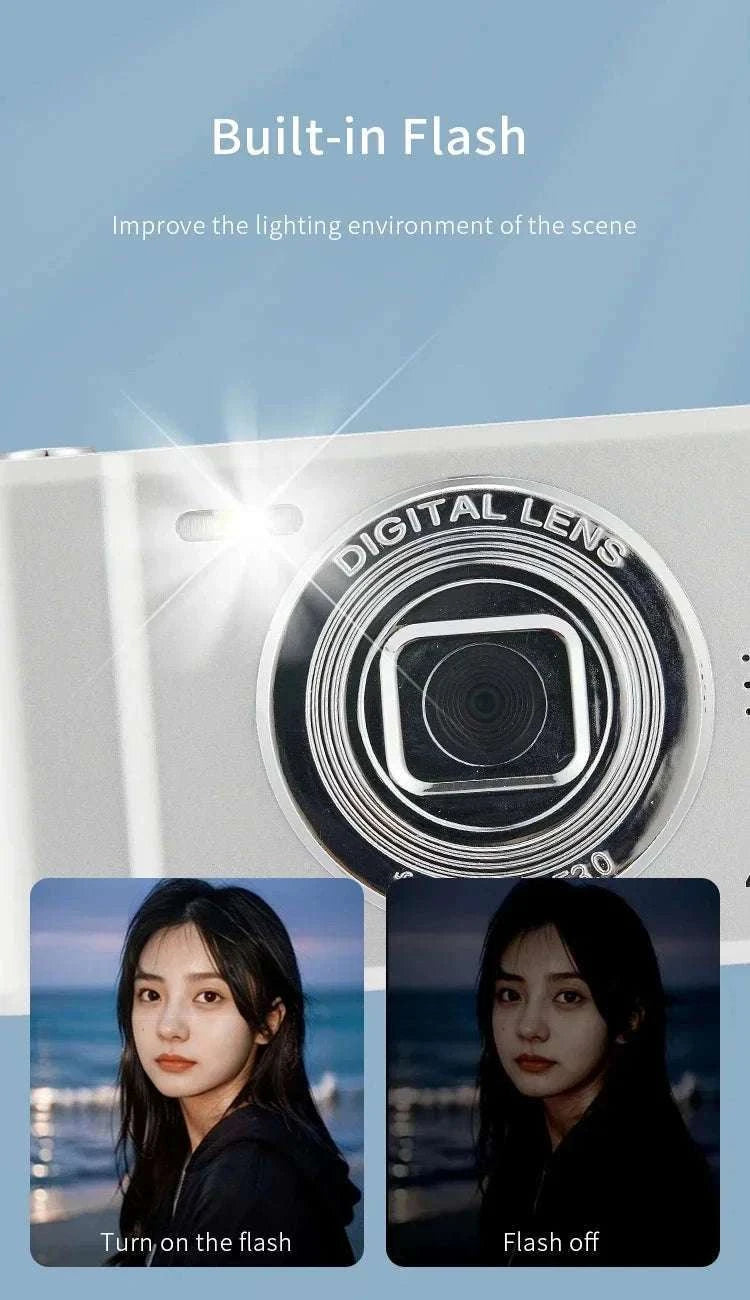 50MP 4K Digital Camera with Zoom and 2.4" Screen-Silver-32G card