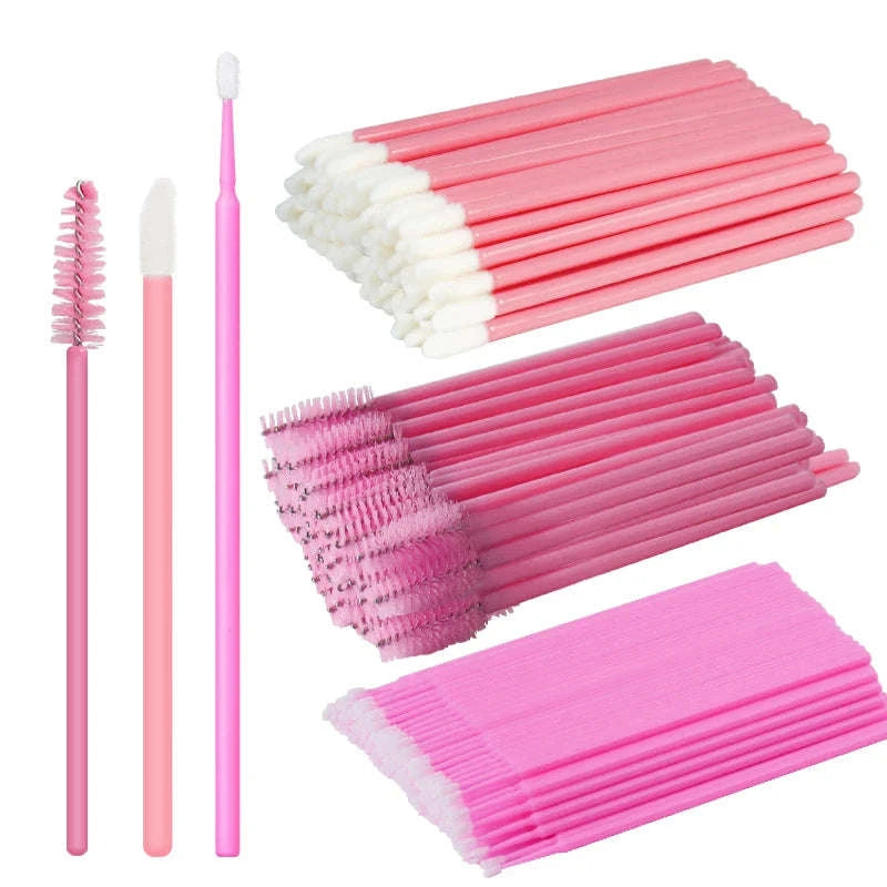 50Pcs Disposable Eyelash Brush Soft Head Crystal Extension Wand Makeup Tool-White Pink