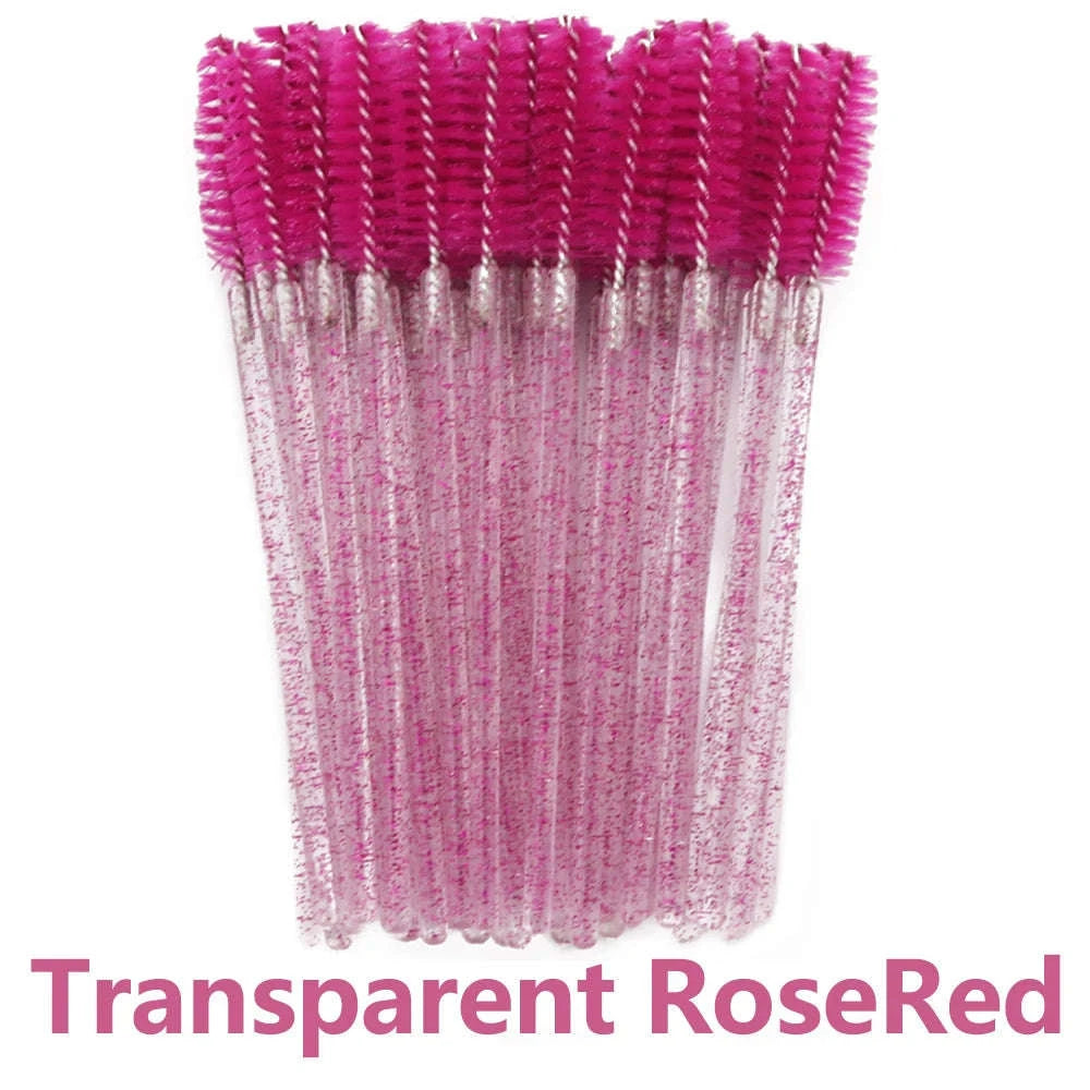 50Pcs Disposable Eyelash Brush Soft Head Crystal Extension Wand Makeup Tool-White Pink