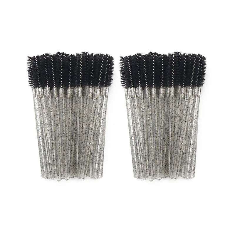 50Pcs Disposable Eyelash Brush Soft Head Crystal Extension Wand Makeup Tool-White Pink