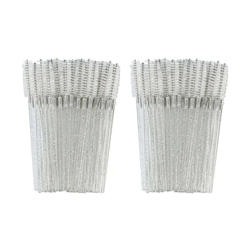 50Pcs Disposable Eyelash Brush Soft Head Crystal Extension Wand Makeup Tool-White Pink