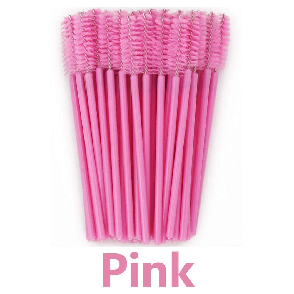 50Pcs Disposable Eyelash Brush Soft Head Crystal Extension Wand Makeup Tool-White Pink