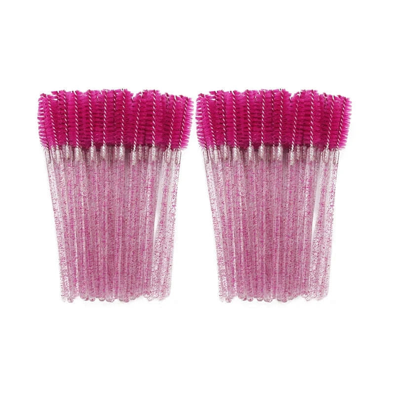 50Pcs Disposable Eyelash Brush Soft Head Crystal Extension Wand Makeup Tool-White Pink