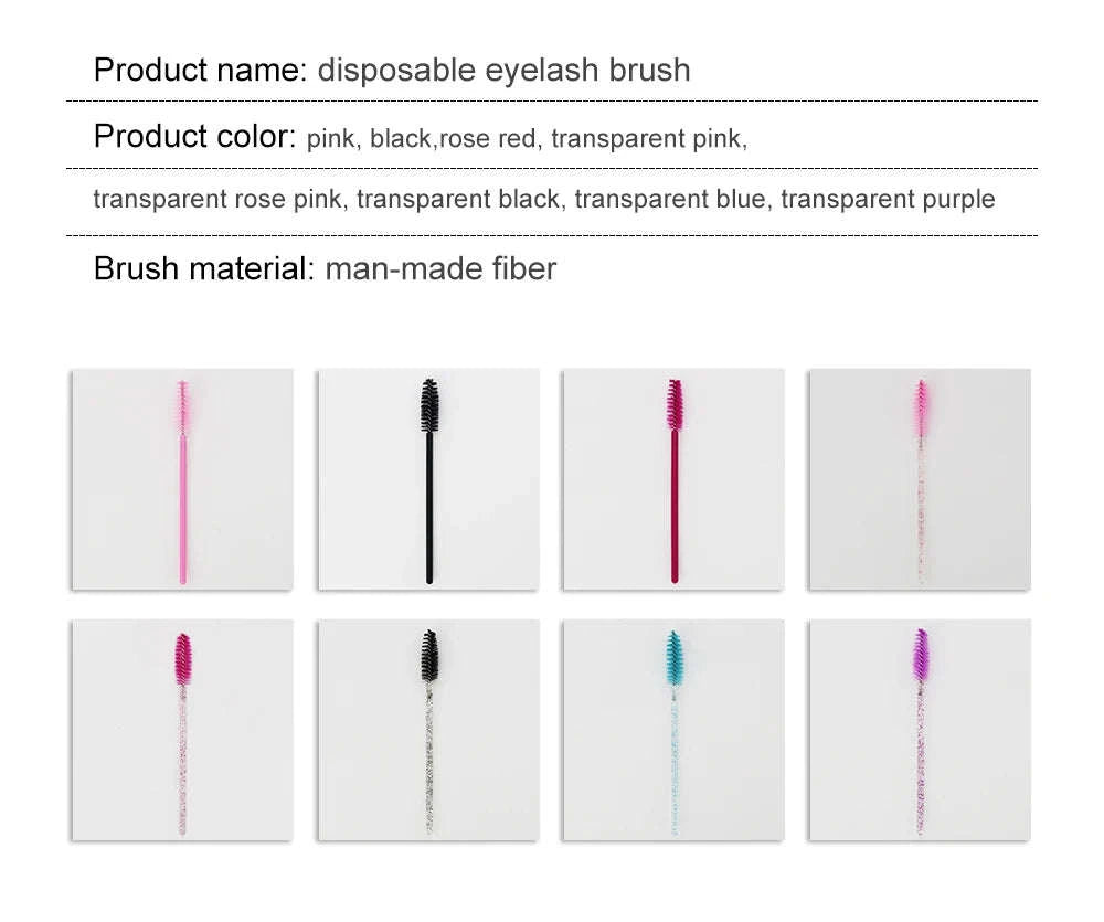 50Pcs Disposable Eyelash Brush Soft Head Crystal Extension Wand Makeup Tool-White Pink