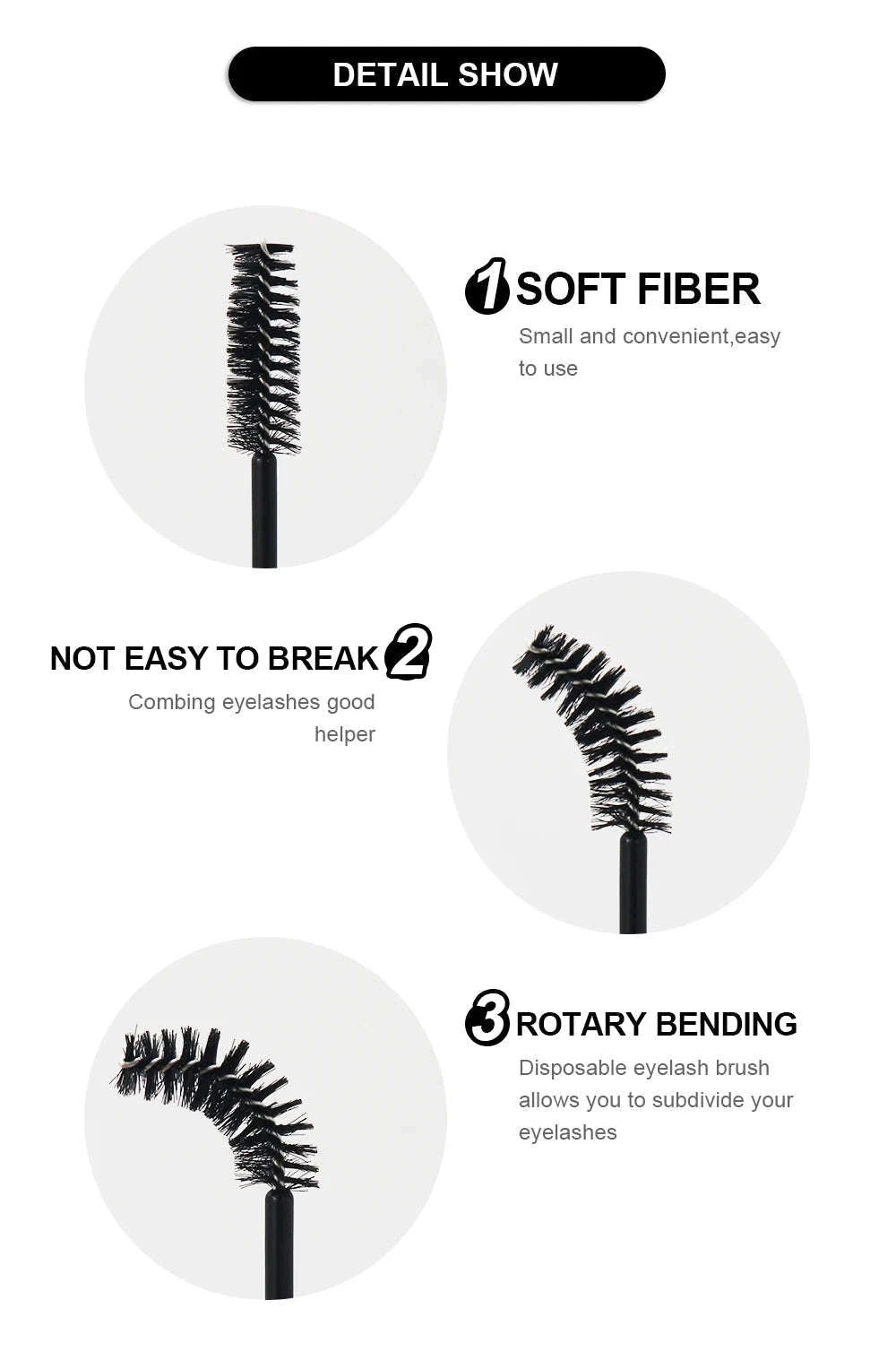 50Pcs Disposable Eyelash Brush Soft Head Crystal Extension Wand Makeup Tool-White Pink