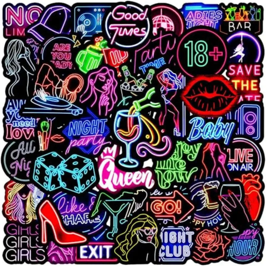 50pcs Neon Vinyl Stickers Waterproof Set for Laptop Bottle & More-United States / Neonc