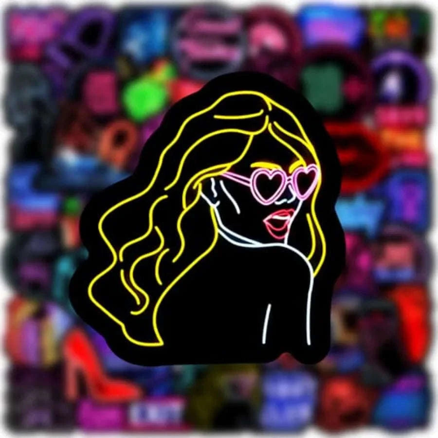 50pcs Neon Vinyl Stickers Waterproof Set for Laptop Bottle & More-United States / Neonc