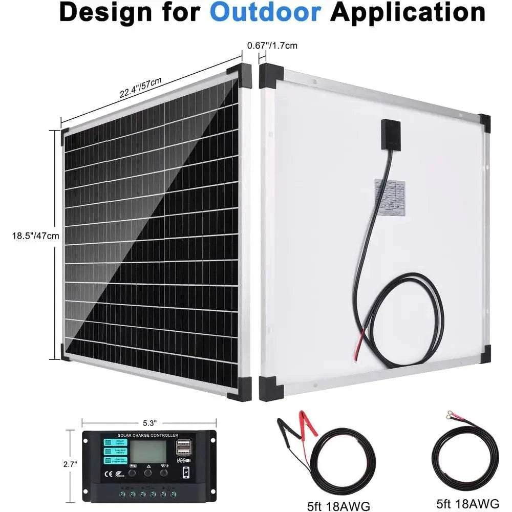 50W 12V Solar Panel Kit with 10A Controller for Battery Charging-United States